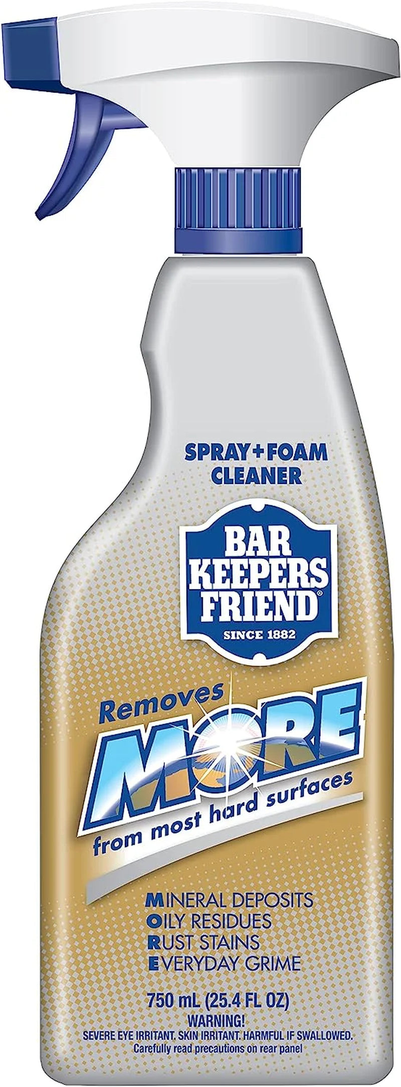 Bar Keepers Friend MORE Spray + Foam Multipurpose Cleaner (2 X 25.4 Oz), Stain & Rust Remover for Bathroom, Kitchen & Outdoor Use on Stainless Steel, Aluminum, Brass, Tile, Ceramic