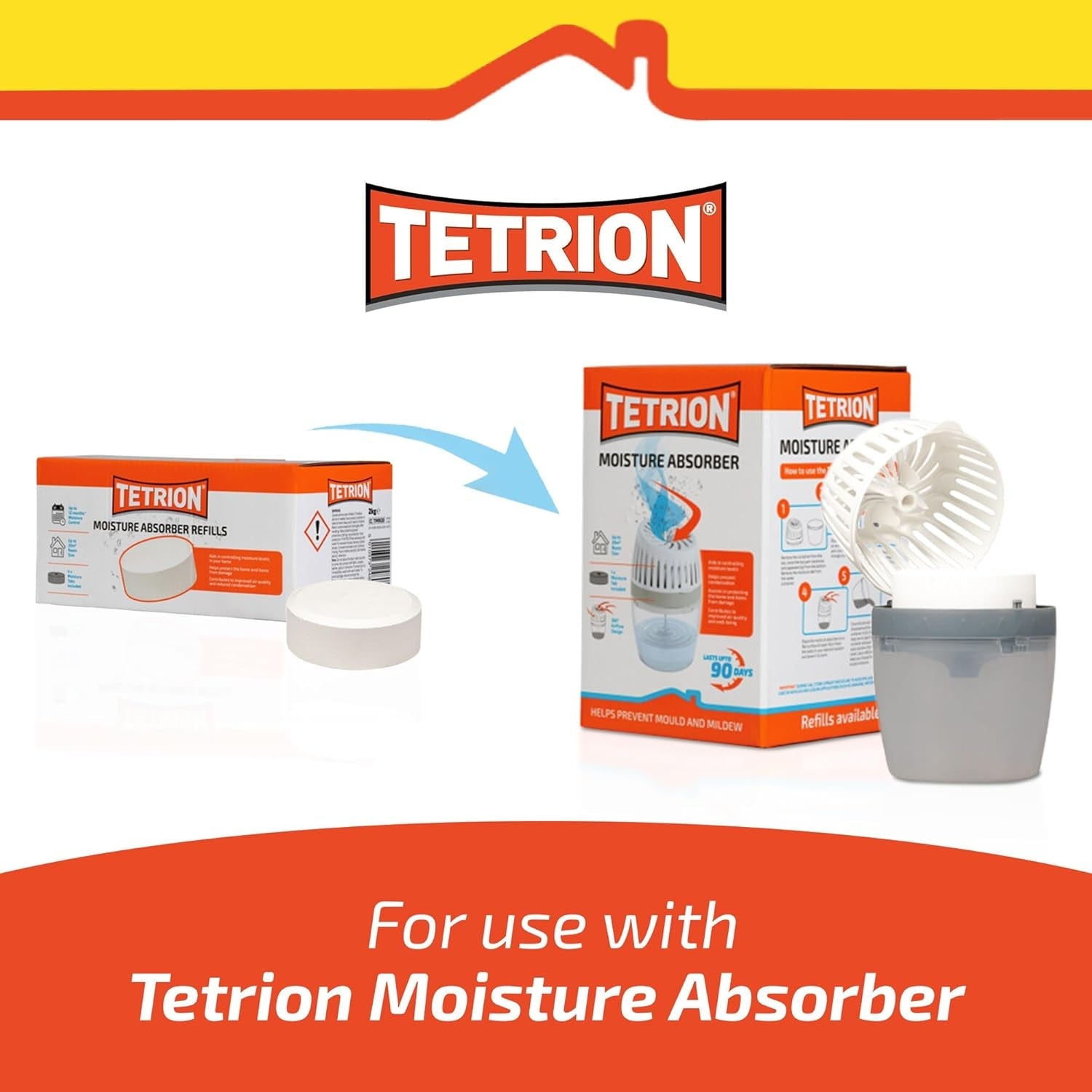 Tetrion Moisture Absorber Refill Pack - 4 Moisture Tabs - up to 12 Months Moisture Control, Improves Air Quality and Prevents Condensation - Versatile and Easy-To-Use Solution