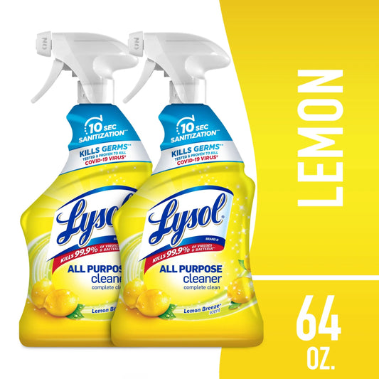 Lysol All Purpose Cleaner, Complete Clean, Lemon Breeze Scent, 64 Oz, (2 Pack)