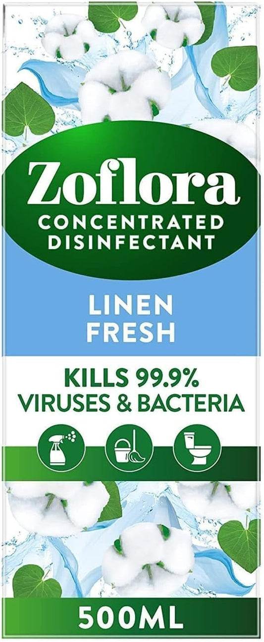 Zoflora Linen Fresh Concentrated Multipurpose Disinfectant Liquid, Antibacterial & Multi-Surface, Pet Safe Disinfectant, Kills 99.9% of Bacteria & Viruses, 1 X 500 Ml