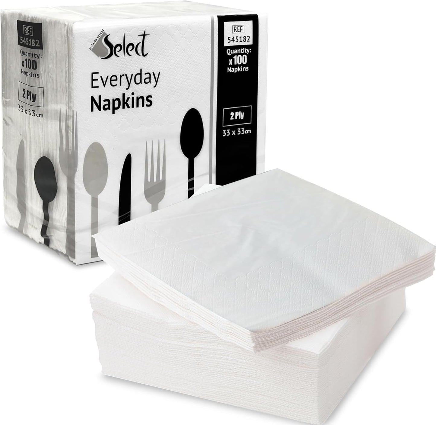 Select White Paper Napkins - Pack of 100 2-Ply Disposable Table Napkins - Soft and Strong Paper Serviettes for All Occasions - Everyday Tissues for Cleaning Spills Wiping Surfaces Personal Hygiene