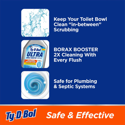 (6 Pack) Ty-D-Bol Ultra Borax Booster Toilet Tank Cleaner and Toilet Bowl Cleaner, 12 Fl Oz