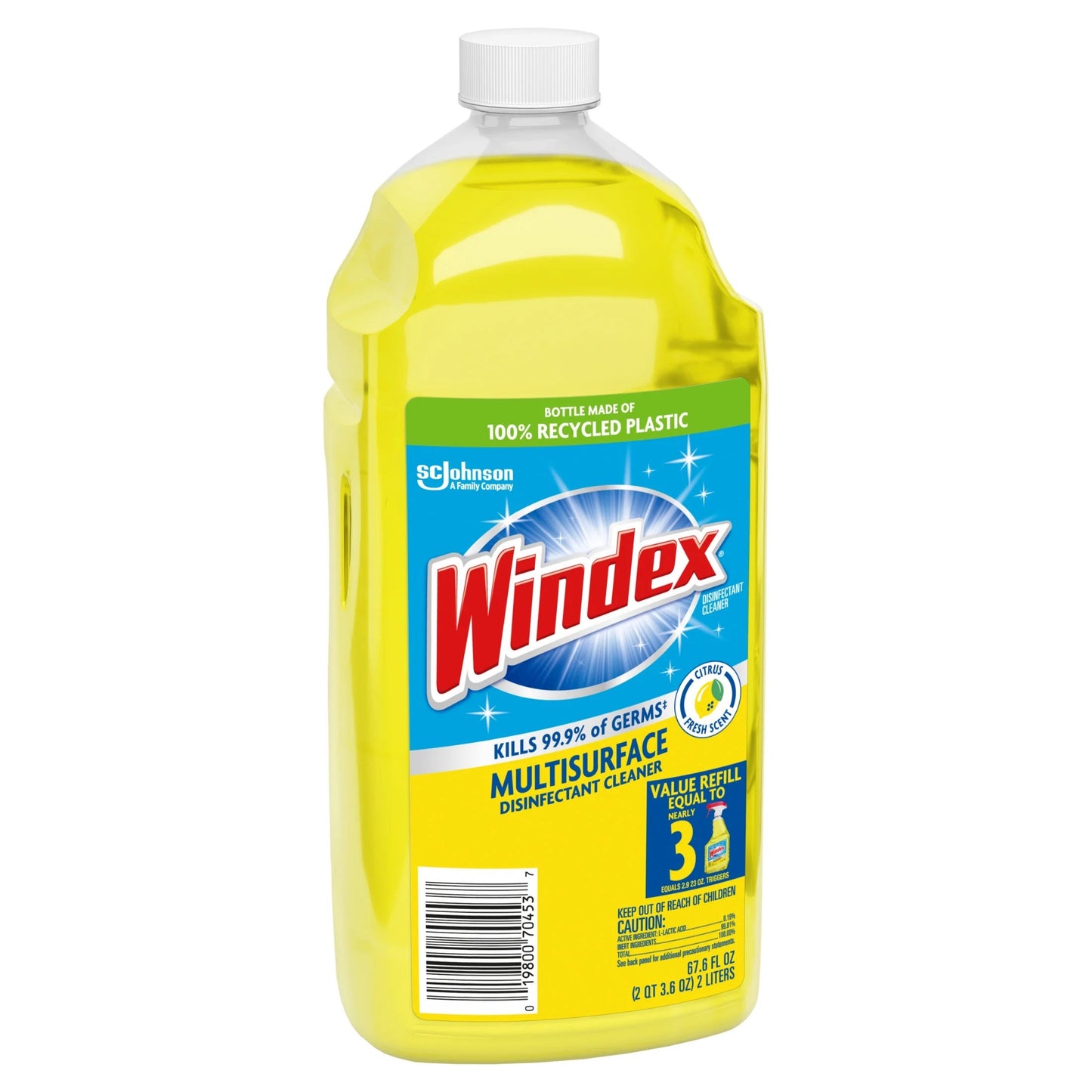 Windex Disinfectant Cleaner Multi-Surface Refill, Citrus Fresh, 2 L