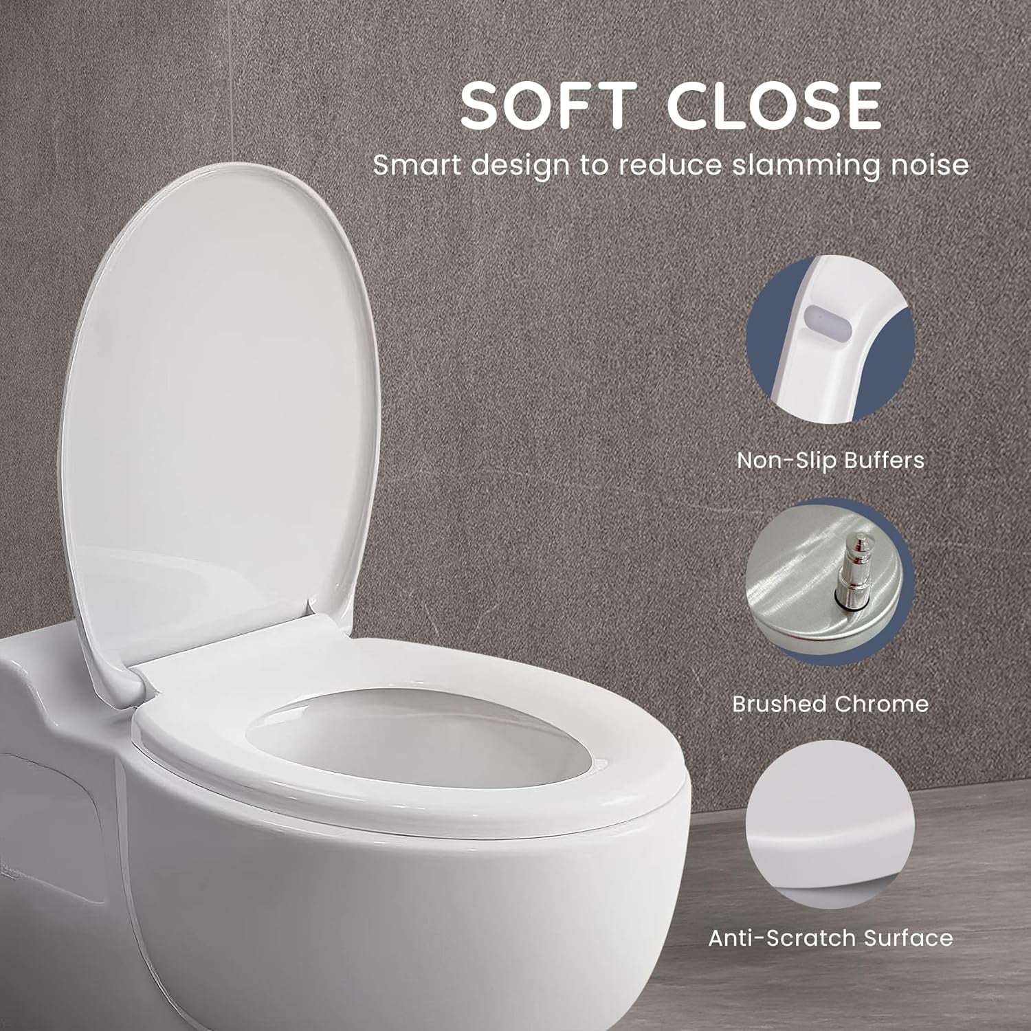 CUQOO Oval Toilet Seat Soft Close with Quick Release Hinges - Adjustable White Seat for Modern Bathrooms, Durable Anti-Slip Easy-To-Clean and Universal Fit Design for Standard O-Shape Toilets