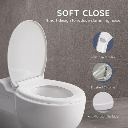 CUQOO Oval Toilet Seat Soft Close with Quick Release Hinges - Adjustable White Seat for Modern Bathrooms, Durable Anti-Slip Easy-To-Clean and Universal Fit Design for Standard O-Shape Toilets