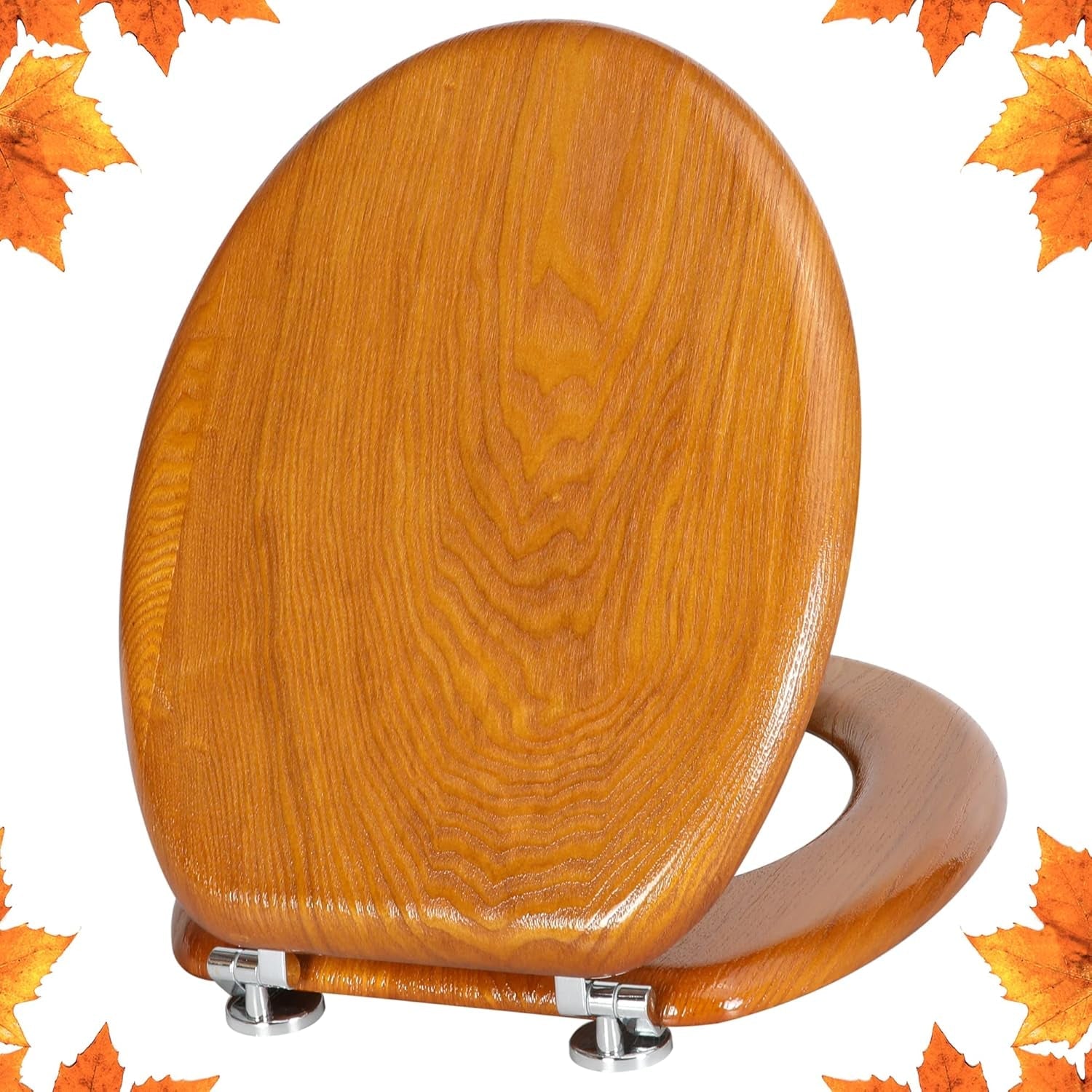 Angel Shield Toilet Seat Antibacterial Wooden Toilet Seat Adjustable Hinges Toilet Seat Always Fits Never Slips for Bathroom, 45 X 37 X 5.6 Cm (Solid Oak)