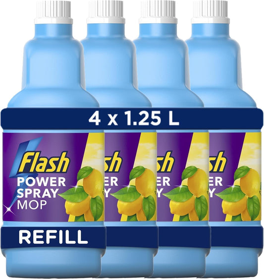 Flash Power Spray Mop Refill Liquid, Flash Power Mop Refill Liquid, Floor Cleaner, Citrus Fresh, 5 Litres (1.25 L X 4), Flash Floor Cleaner