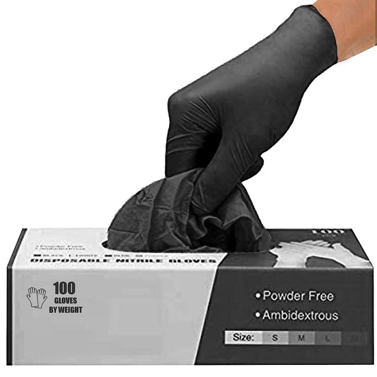 PANKTI Black Nitrile Disposable Gloves - Latex-Free, Powder-Free, Pack of 100, Strong and Puncture-Resistant, Medical, Food Handling, Tatoo Barber Shop Gloves (Large)