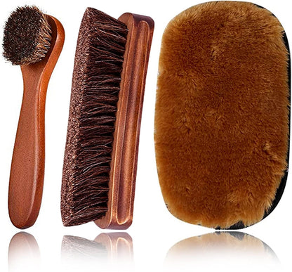 Shoe Brush Set, Ky-Tech 2Pcs Premium Soft Shoe Brush Shoe Shine Brush for Buffing Polishing, Horse Hair Brush Shoe Cleaning Brushes for Boots, Shoes, Car Seats, Sofas, Bags Great