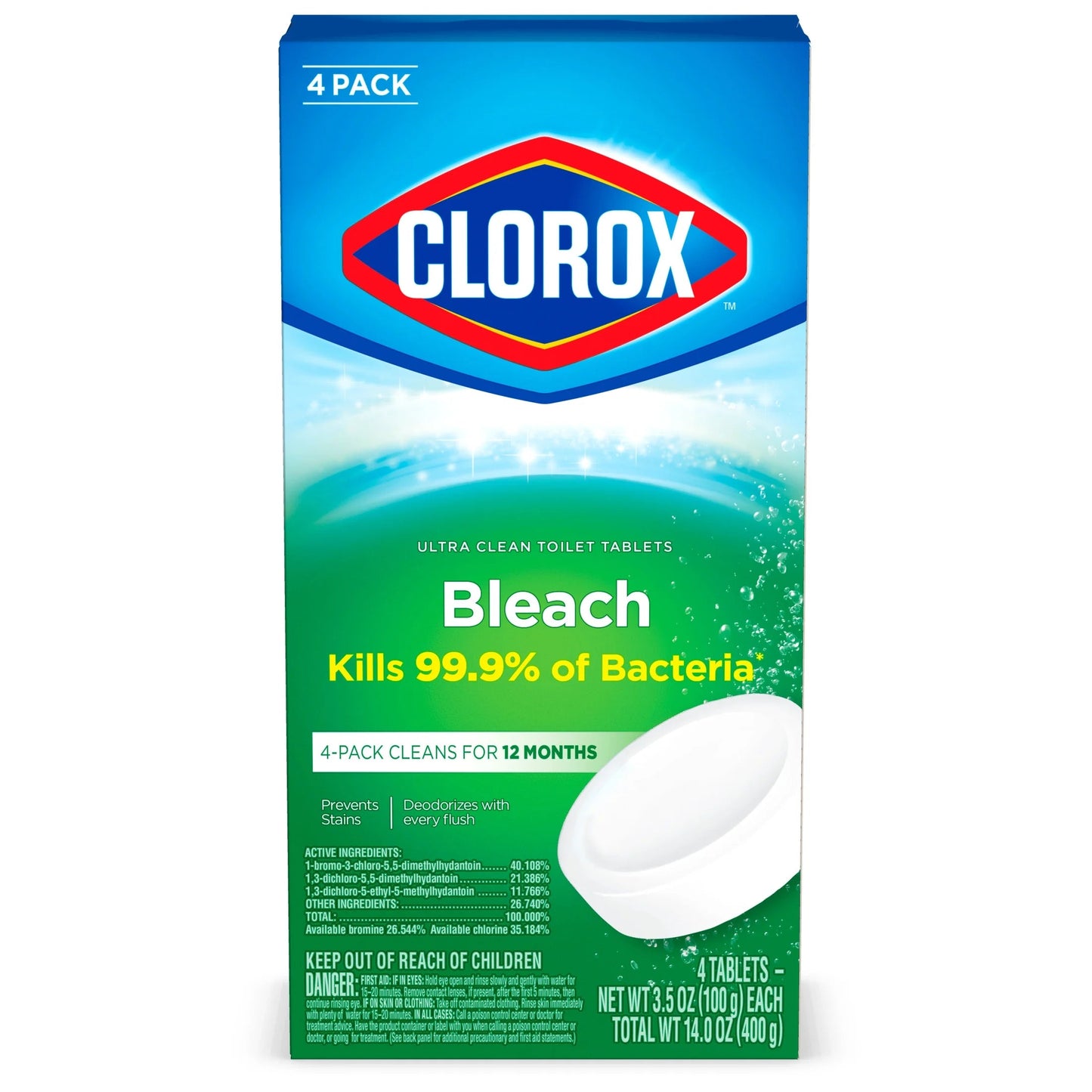 Clorox Bleach Automatic Toilet Bowl Cleaner Tablets, 4 Pack