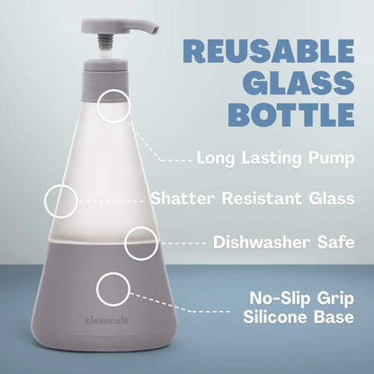 Cleancult Dish Soap Glass Dispenser, Shatter Resistant, Charcoal Gray, 2 Pack, 15 Oz