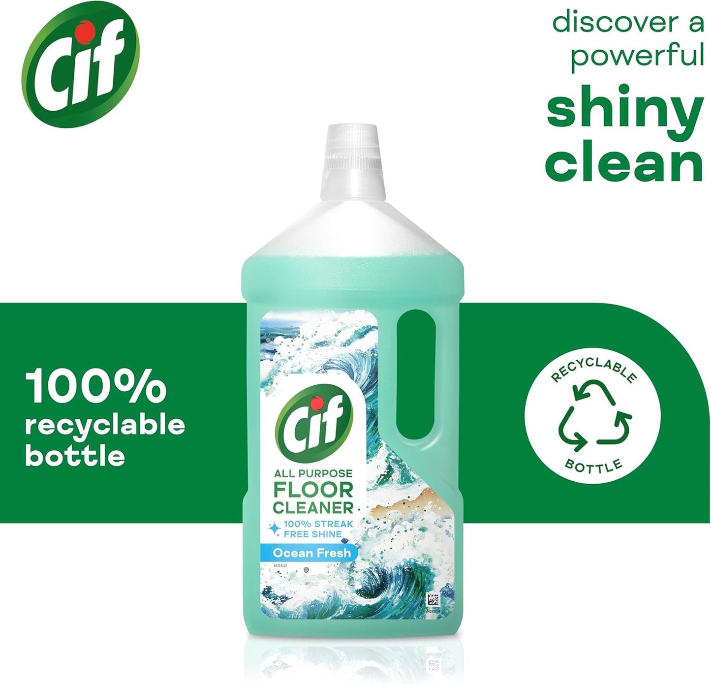 Cif Ocean Floor Cleaner against Stubborn Dirt for Cleaning Linoleum, Vinyl and Ceramic Tiles 950 Ml