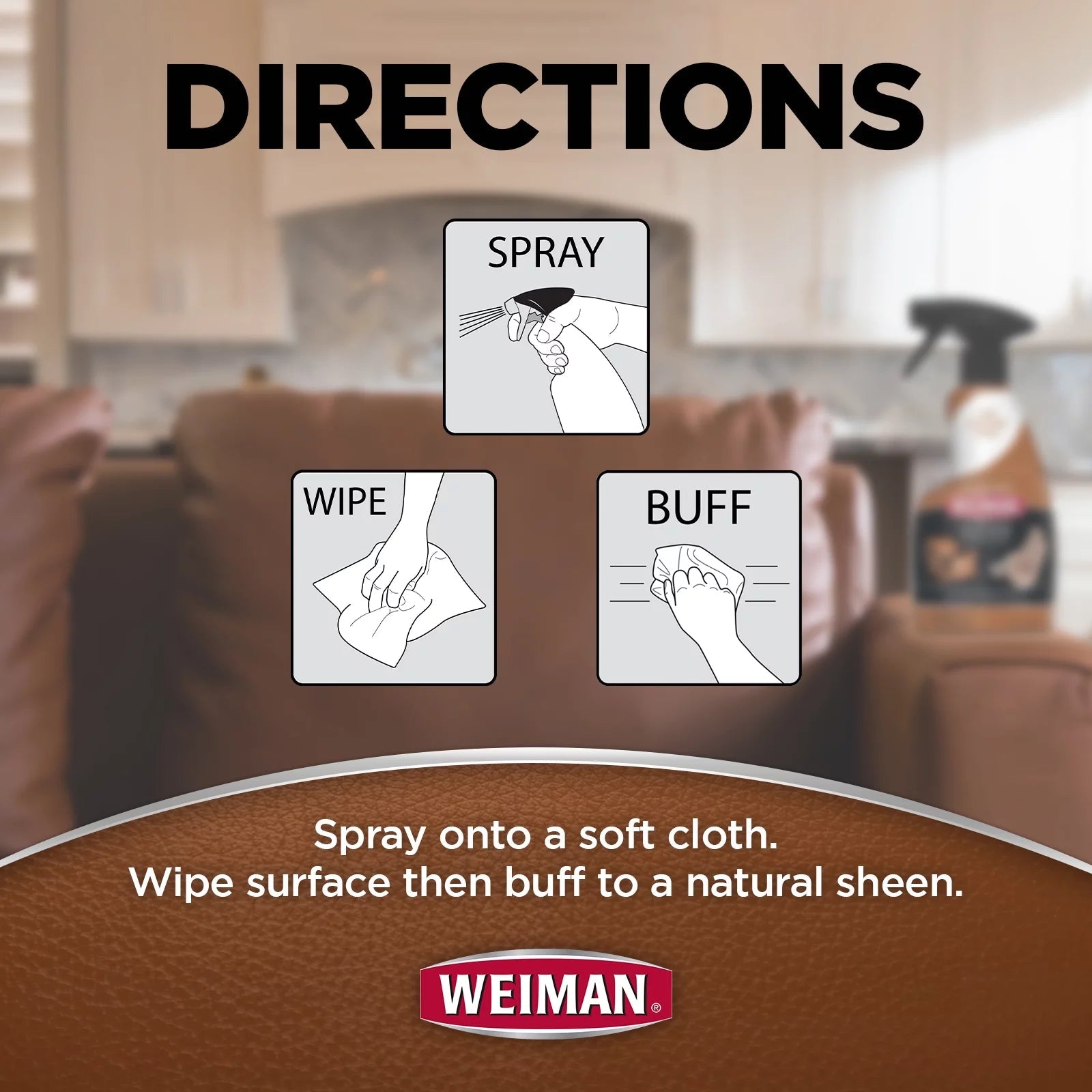 Weiman 3-1 Leather Cleaner & Conditioner for Furniture, Auto, Bags & Shoes, UVX Protection,16Oz