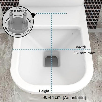 Rectangular Square Toilet Seat Soft Close Toilet Seat Quick Release Loo Seat Easy Cleaning, Easy Installation with Adjustable Hinges White (42Cm L X 36Cm W), Plastic