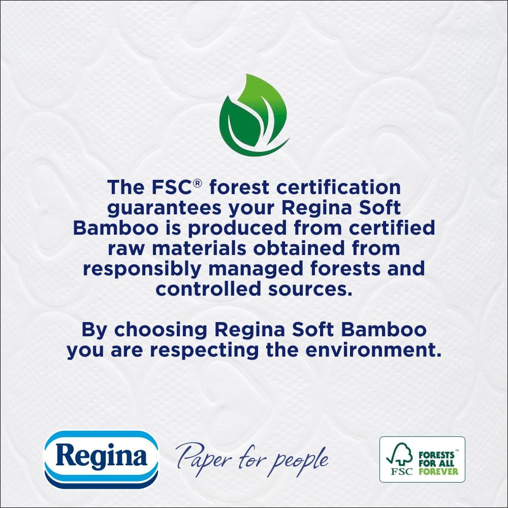 Regina Soft Bamboo - 20 Rolls of Toilet Tissue 3 Ply, 160 Sheets, Naturally Soft for Your Skin, Toilet Tissue Made with Bamboo Fibers, Paper Packaging, FSC Certificated