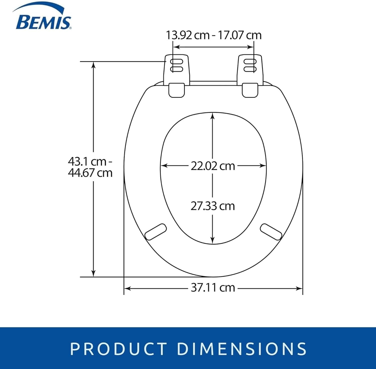 BEMIS Chicago Ultra-Fix White Toilet Seat. Wooden Toilet Seat with Water Based Paint for Easy Clean. Non Slip Toilet Seat with Adjustable Plastic Hinges, Universal & Easy Installation, White