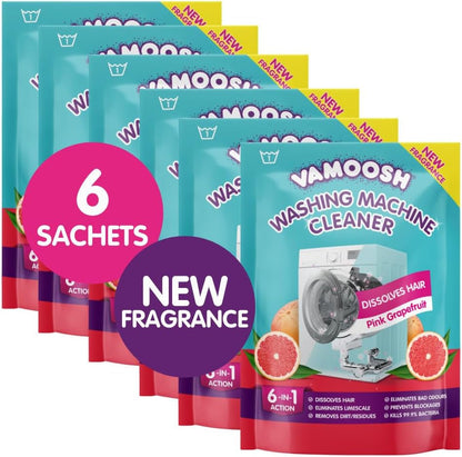 Vamoosh 6-In-1 Washing Machine Cleaner, Dissolves Hair, Eliminates Bad Odours, Removes Limescale, Deep Clean, Leaves Smelling Fresh, Antibacterial, Descales (Lemon, Single Pack)