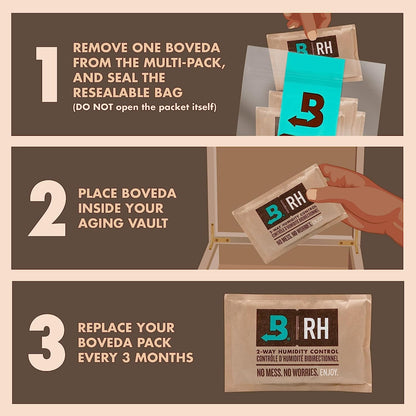 Boveda 72% Two-Way Humidity Control Packs for Wood Containers – Size 60 – 4 Pack – Moisture Absorbers – Humidifier Packs – Hydration Packets in Resealable Bag