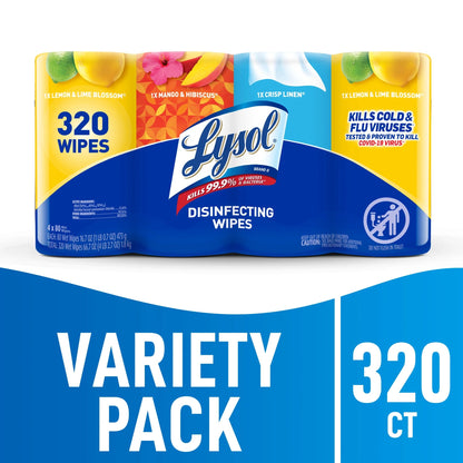 Lysol® Disinfectant Wipes Bundle, Multi-Surface Antibacterial Cleaning Wipes, for Disinfecting & Cleaning, 320 Count