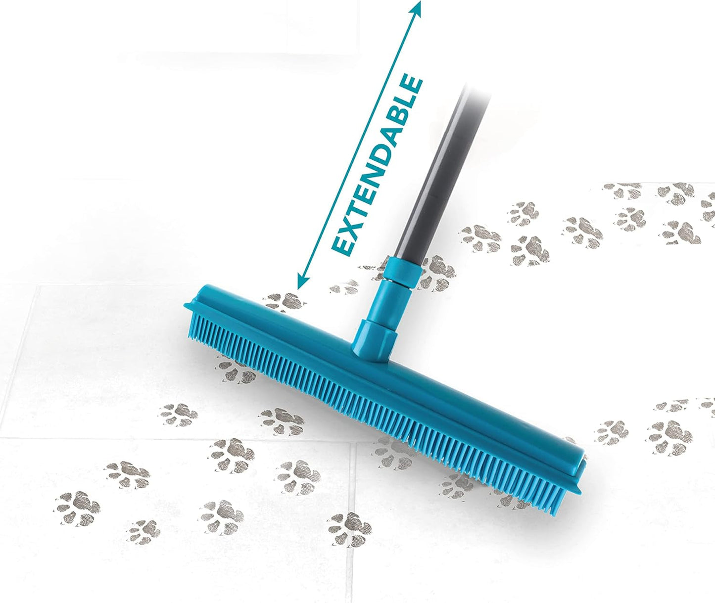 Beldray Pet Plus+ Rubber Broom with Squeegee – Sweeping Brush with Rubber Bristles, 2-In-1 Push Broom for Pet Hair, Telescopic Long Handle, Remove Dog and Cat Hair, Indoor/Outdoor Broom