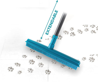 Beldray Pet Plus+ Rubber Broom with Squeegee – Sweeping Brush with Rubber Bristles, 2-In-1 Push Broom for Pet Hair, Telescopic Long Handle, Remove Dog and Cat Hair, Indoor/Outdoor Broom