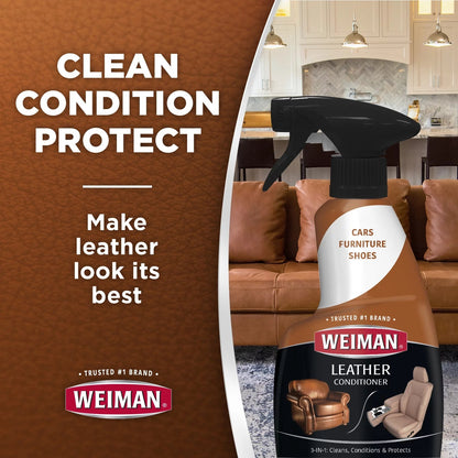 Weiman 3-1 Leather Cleaner & Conditioner for Furniture, Auto, Bags & Shoes, UVX Protection,16Oz