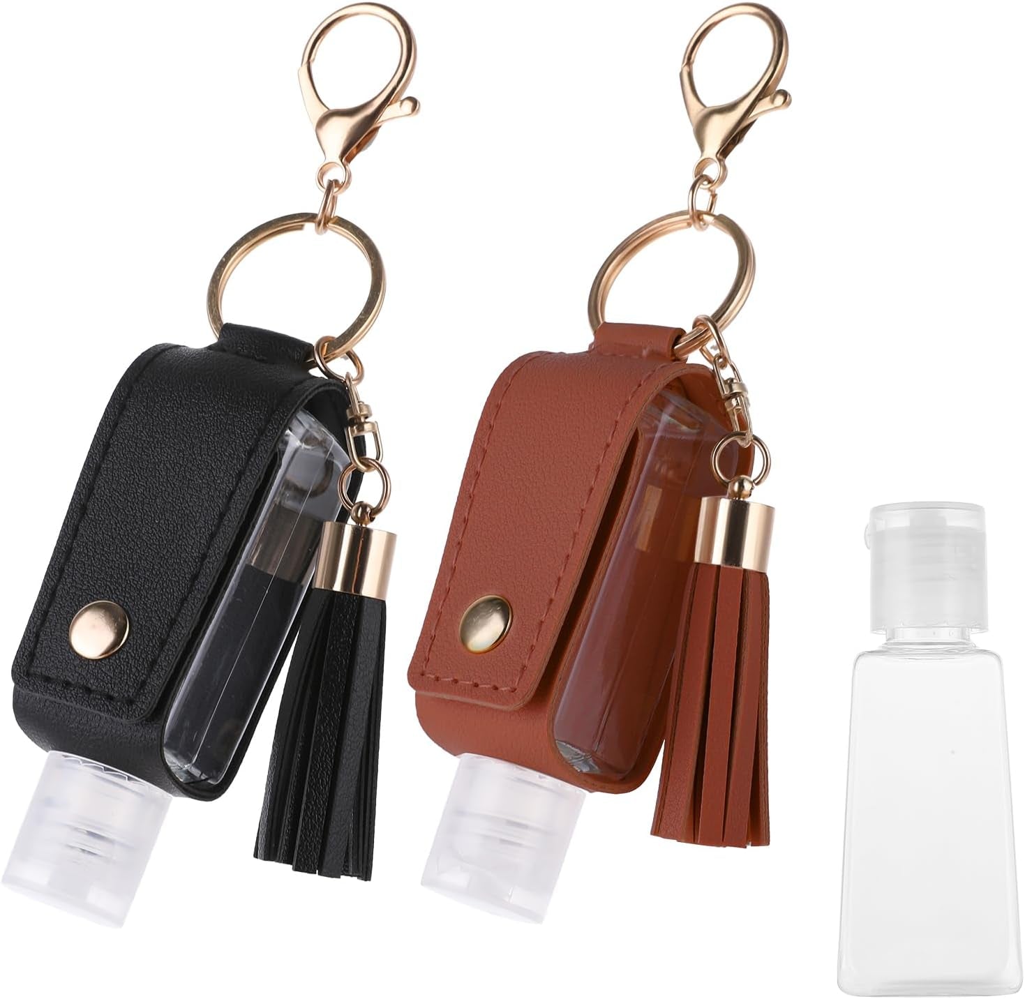 Molain 2 Pcs Hand Sanitizer Keychain 30Ml Portable Leather Hand Sanitiser Holder Leakproof Empty Bottles Hand Sanitiser Travel Holder Bottle Refillable for Lotion Liquid Soap Shampoo(Pink,Black)