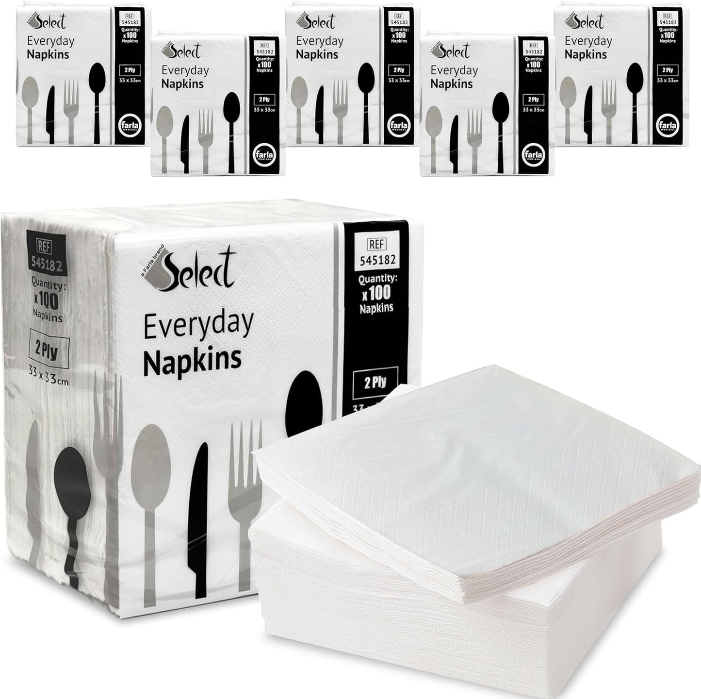 Select White Paper Napkins - Pack of 100 2-Ply Disposable Table Napkins - Soft and Strong Paper Serviettes for All Occasions - Everyday Tissues for Cleaning Spills Wiping Surfaces Personal Hygiene