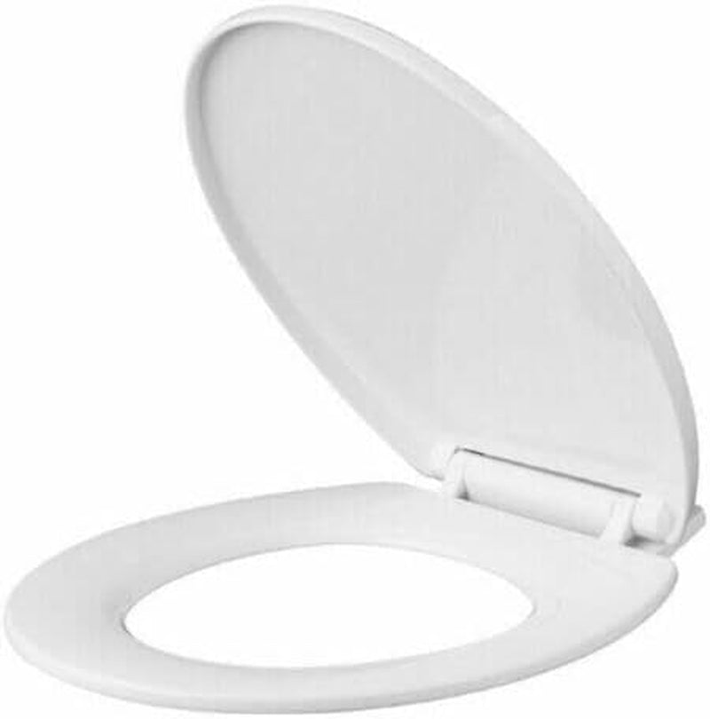 Marco Paul 18" Standard Traditional White Wooden MDF Toilet Seat Universal Adjustable to Fit Most Toilets Oval Seat with Hinges & Parts Bathroom En-Suite Office Home Indoor Replacement (White Groove)