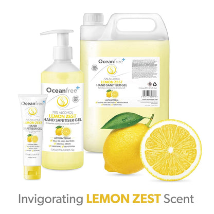 Lemon Zest Hand Sanitiser Gel - 500Ml Pump Bottle - 70% Alcohol - Made in the UK (Pack of 2)