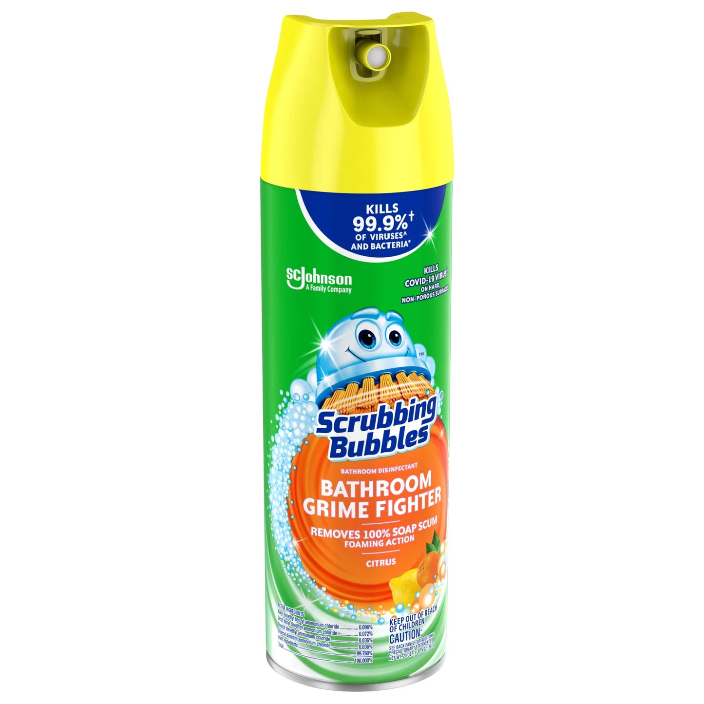 Scrubbing Bubbles Bathroom Grime Fighter Disinfectant Cleaner Aerosol, Citrus, 20 Oz, 1 Count