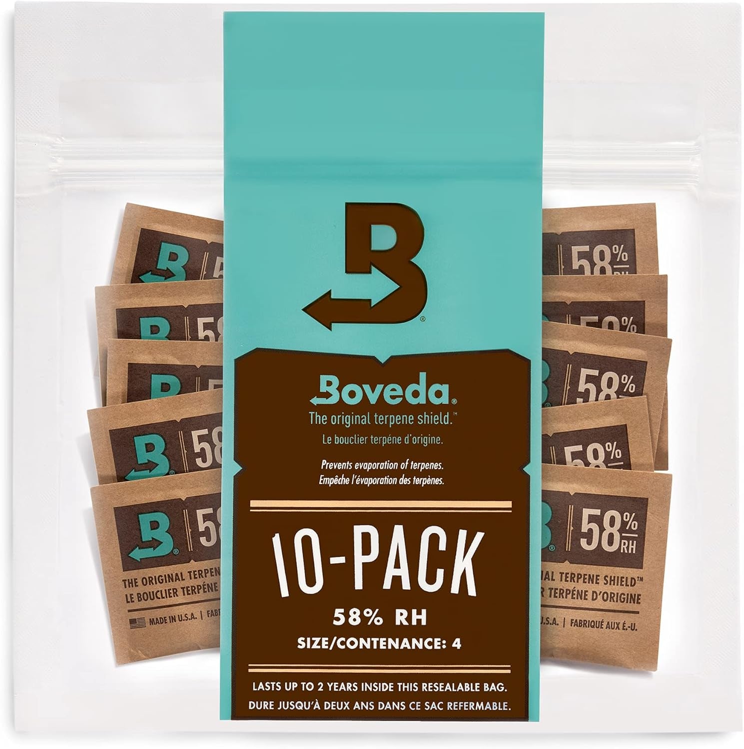 Boveda 62% Two-Way Humidity Control Packs for Storing ½ Oz – Size 4 – 10 Pack – Moisture Absorbers for Small Storage Containers – Humidifier Packs – Hydration Packets in Resealable Bag