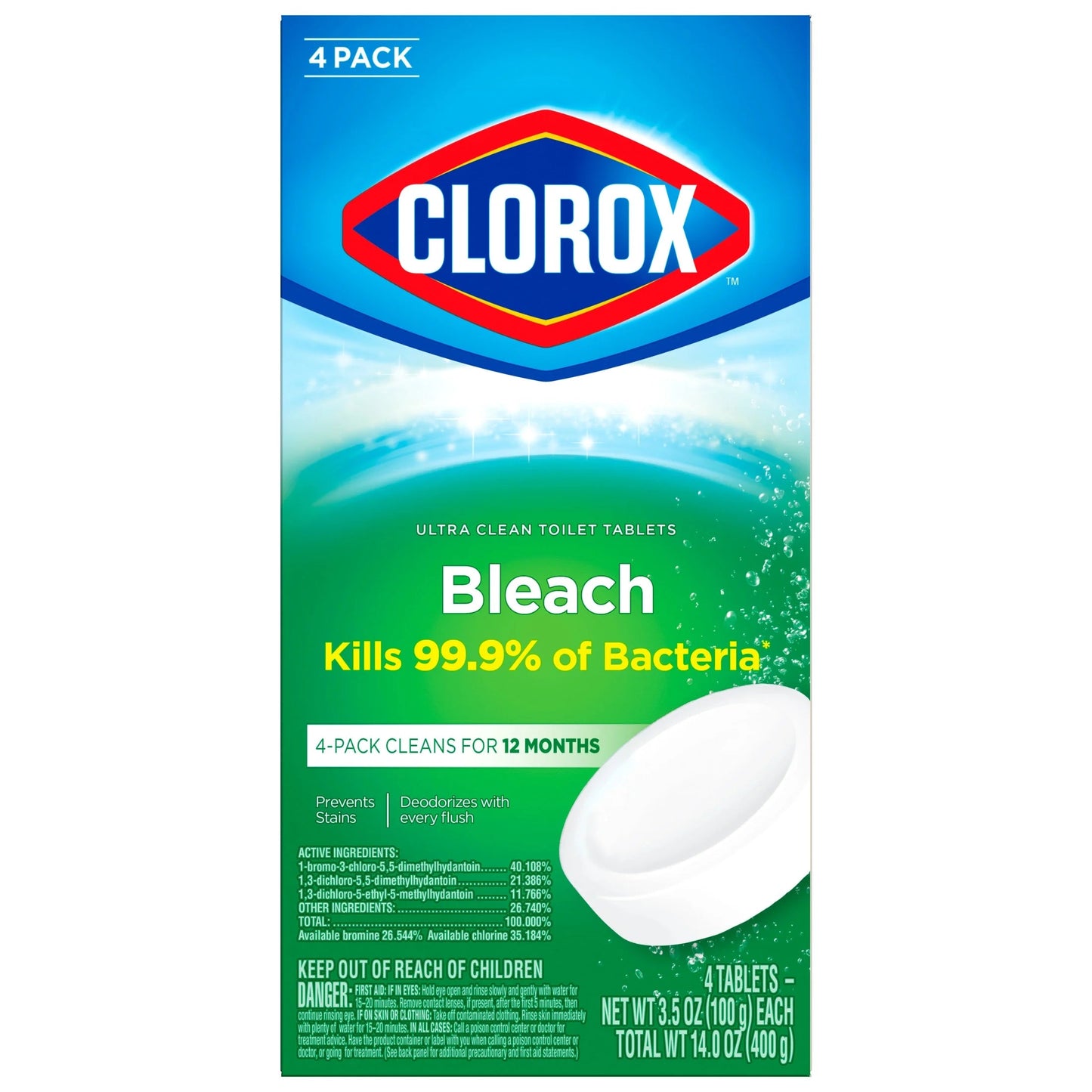 Clorox Bleach Automatic Toilet Bowl Cleaner Tablets, 4 Pack