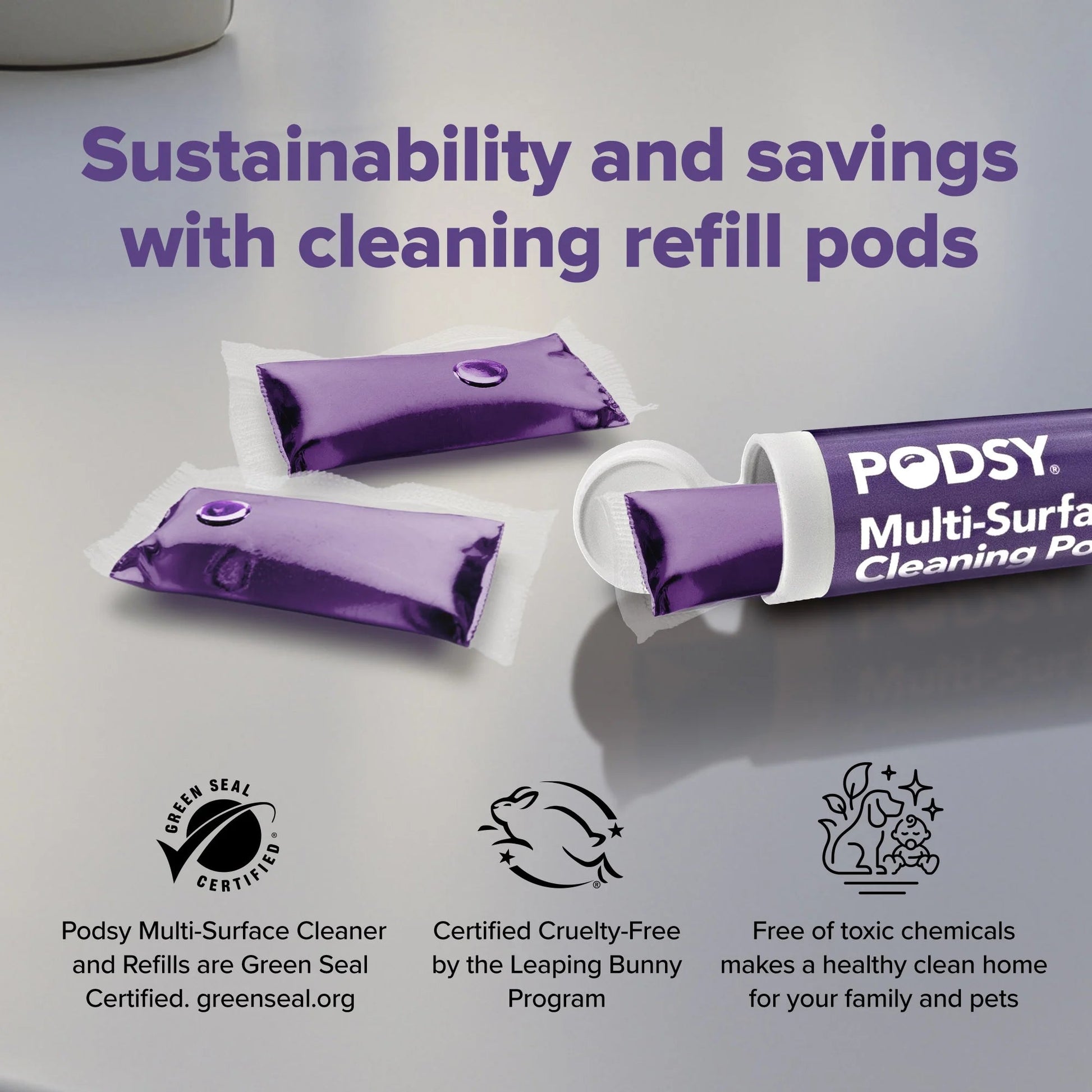 Podsy Multi-Surface Cleaning Refills, Lavender Bloom Scent, 3 Pods Make 48Oz, Just Add Water