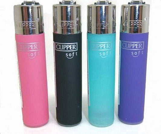 4 X Clipper Soft Touch Lighters Gas Refillable Flint Lighter - Genuine Clipper Original (Pink, Black, Turquoise, Purple)