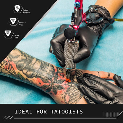 Novagrip JFA Medical Mechanic, Tattooist, Tattoo Disposable Powder Free Latex Free Black Nitrile Gloves - Box of 100 (Extra Large)