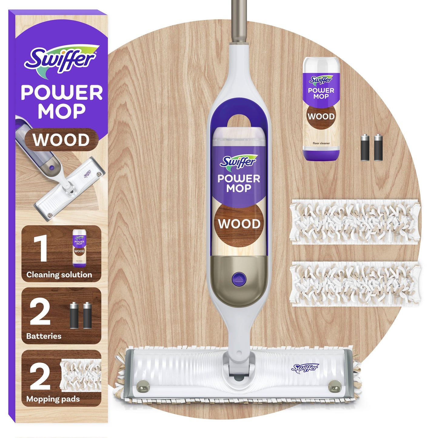 Swiffer Power Mop Wood Mop Kit for Floor Cleaning, Lemon Scent