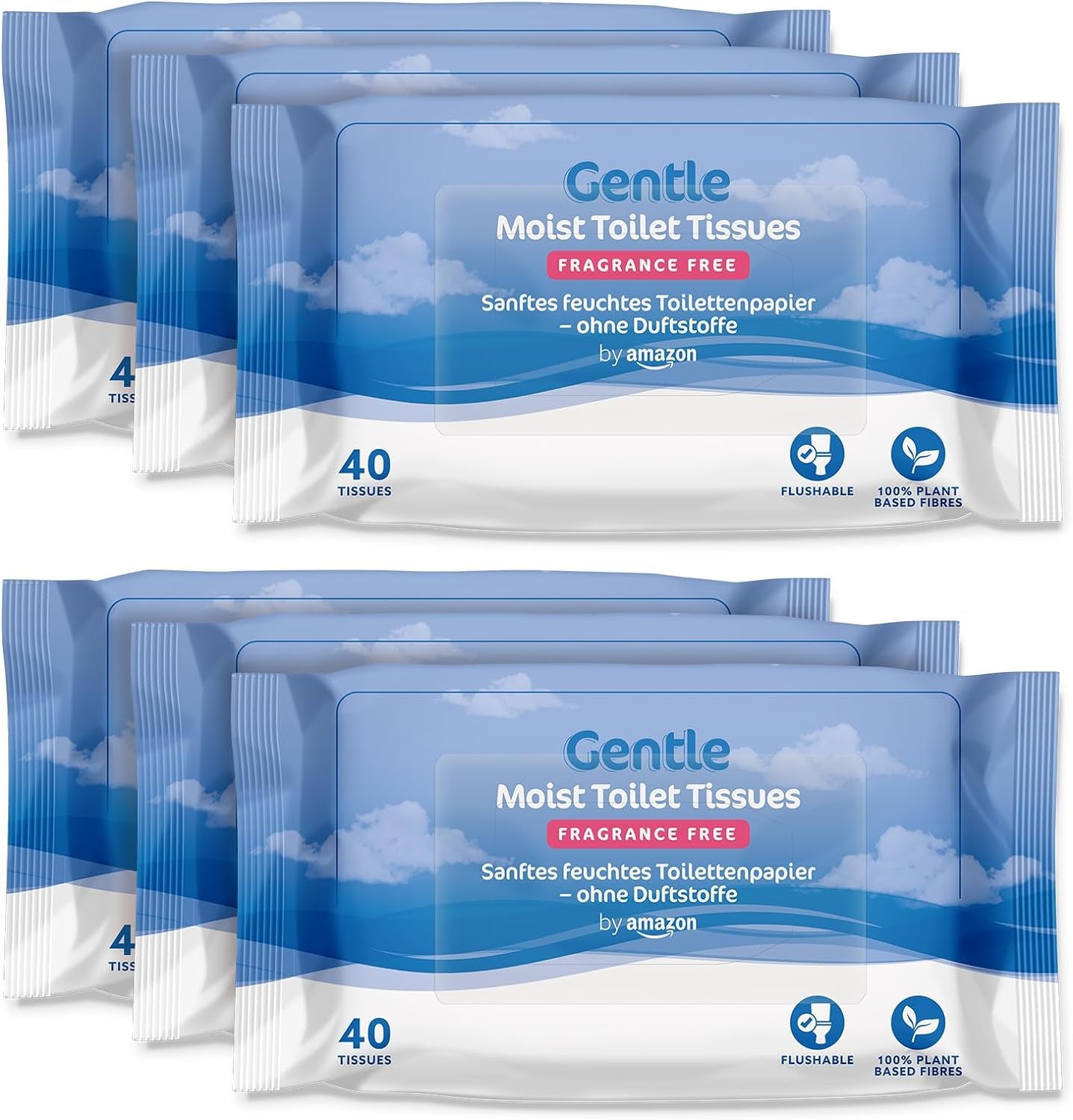 By Amazon Gentle Moist Toilet Tissues with Aloe Vera, Flushable, 240 Count (6 Packs of 40 Sheets) (Previously Presto!)