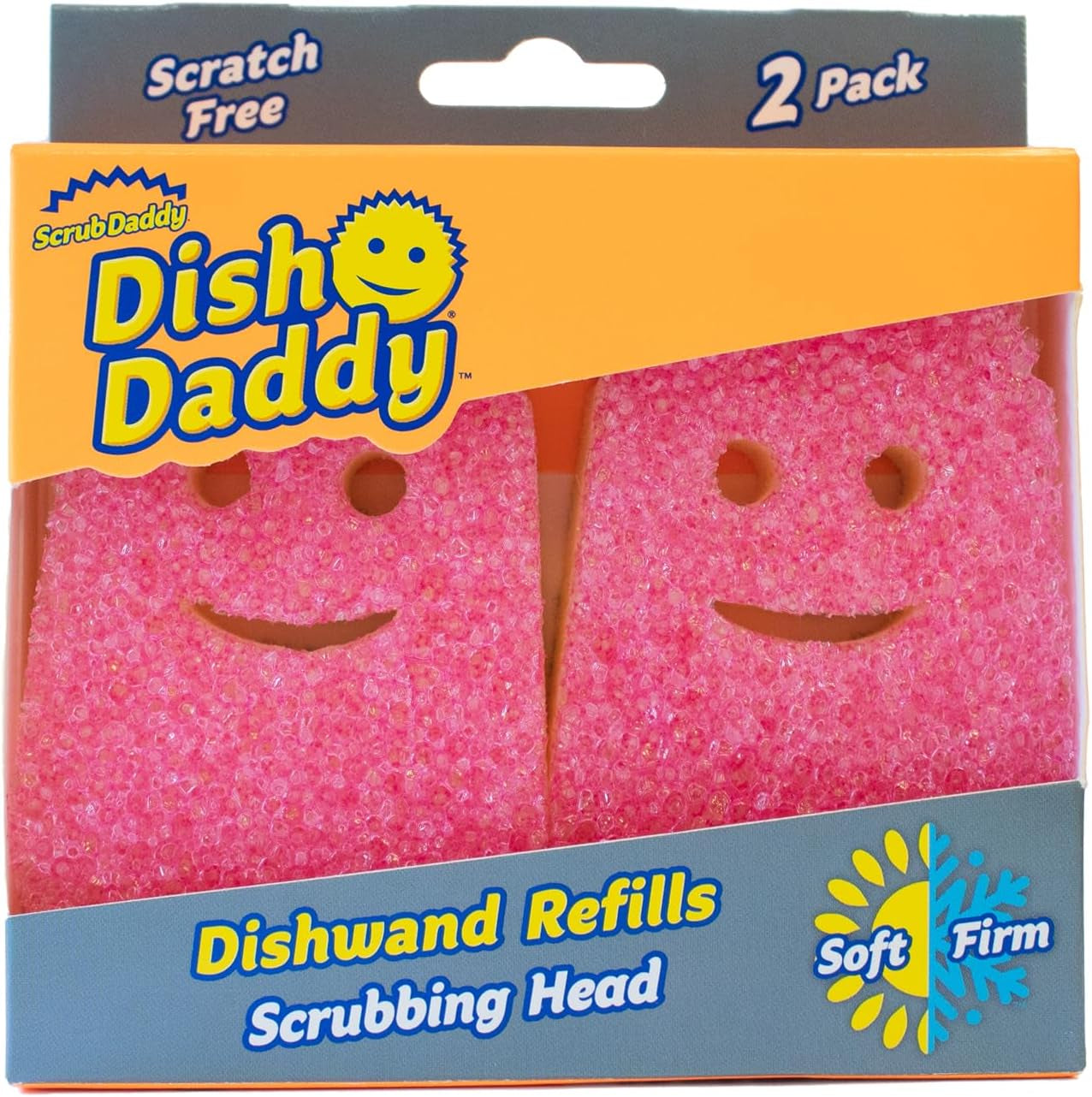 Scrub Daddy Dish Wand Scrubbing Brush Replacement Heads, Soap Dispensing Brushes, Texture Changing Washing up Sponges, Detachable Dish Daddy Head Sponge Refills, Yellow 2 Pack