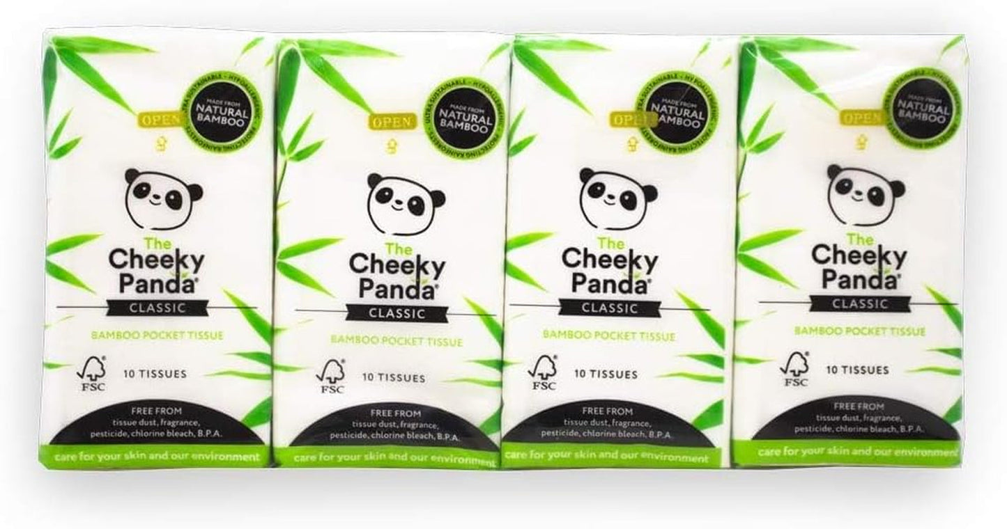 The Cheeky Panda Bamboo Pocket Tissues, 8 Pack of 10 Hypoallergenic Tissues, Ultra Soft, 3-Ply, White, Travel Size