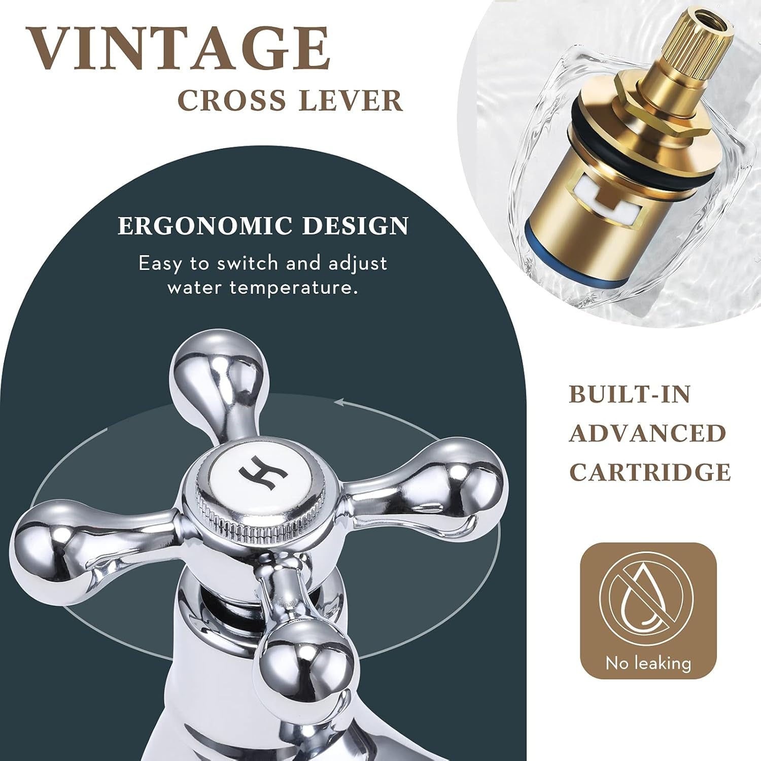 Wasserrhythm Basin Taps Pair Bathroom Sink Taps Mixers Victorian Traditional Chrome Brass Cross Lever Wash Basin Tap