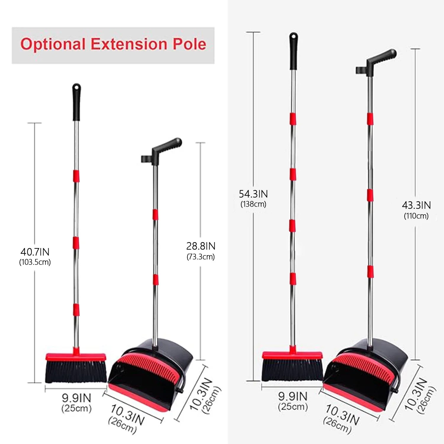 Happylost Broom with Dustpan Combo Set, 54" Indoor or Outdoor Broom and Dustpan Set Long Handle for Home and Kitchen Floor Cleaning, Black & Red