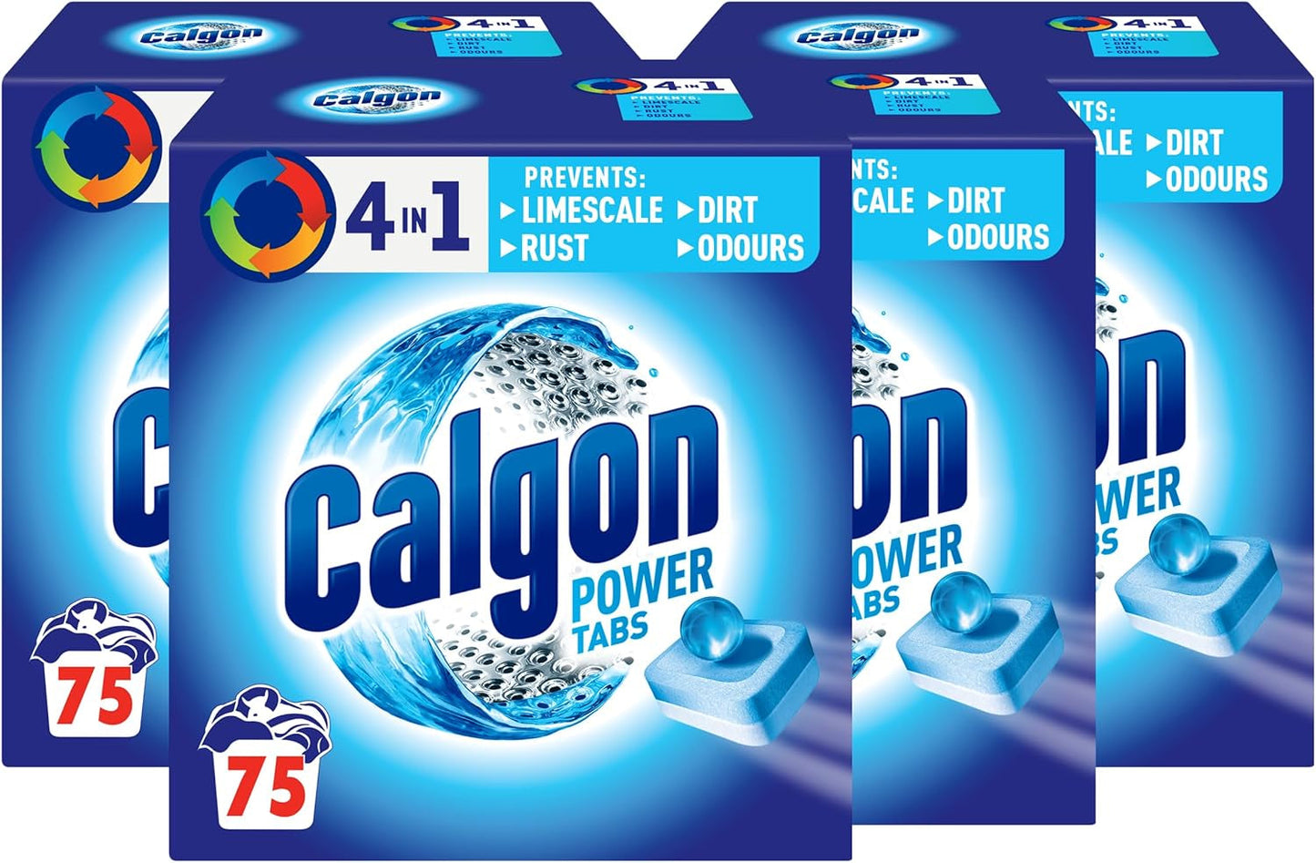 Calgon 4-In-1 Washing Machine Cleaner and Water Softener Tablets, 75 Count , Removes Limescale, Residue, Dirt, Rust & Malodours , Deep Clean , XL Pack Size