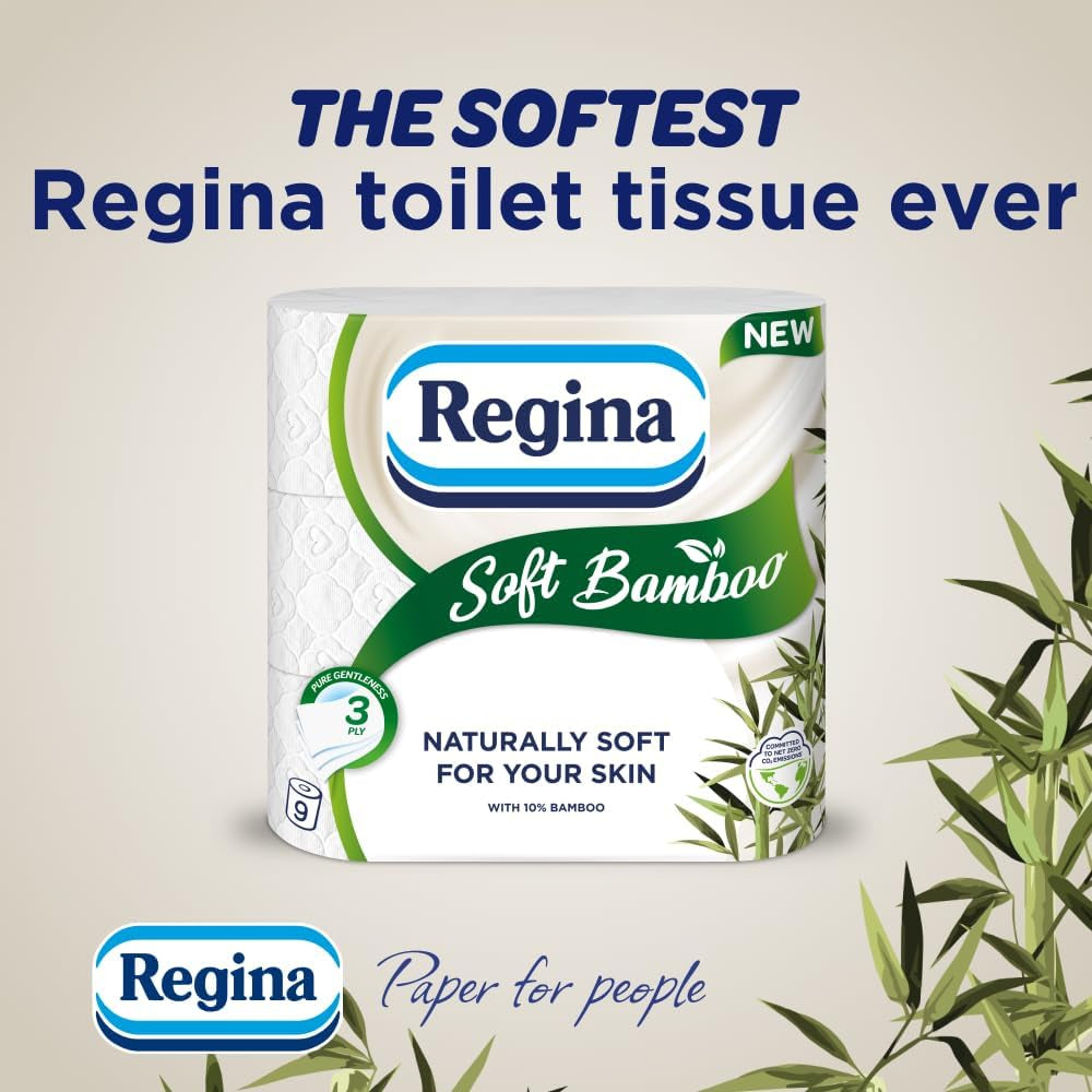 Regina Soft Bamboo - 20 Rolls of Toilet Tissue 3 Ply, 160 Sheets, Naturally Soft for Your Skin, Toilet Tissue Made with Bamboo Fibers, Paper Packaging, FSC Certificated