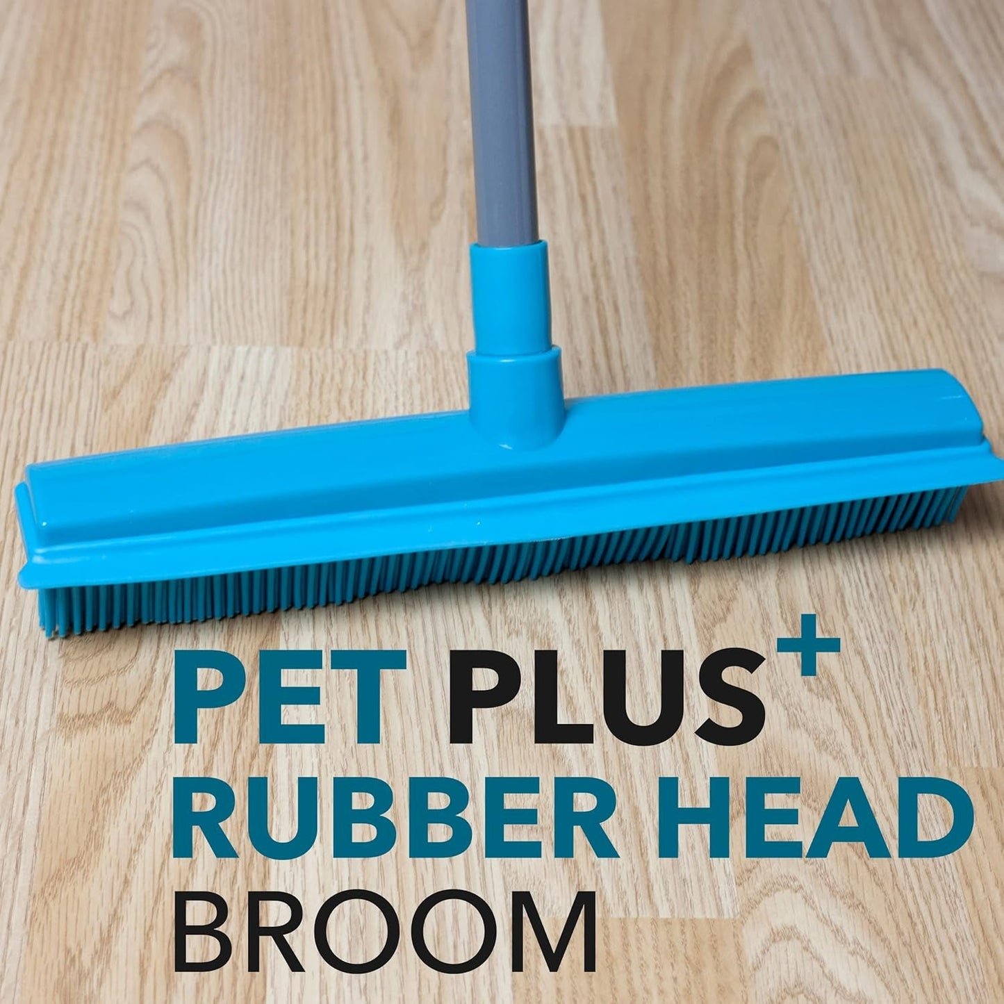 Beldray Pet Plus+ Rubber Broom with Squeegee – Sweeping Brush with Rubber Bristles, 2-In-1 Push Broom for Pet Hair, Telescopic Long Handle, Remove Dog and Cat Hair, Indoor/Outdoor Broom