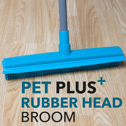 Beldray Pet Plus+ Rubber Broom with Squeegee – Sweeping Brush with Rubber Bristles, 2-In-1 Push Broom for Pet Hair, Telescopic Long Handle, Remove Dog and Cat Hair, Indoor/Outdoor Broom