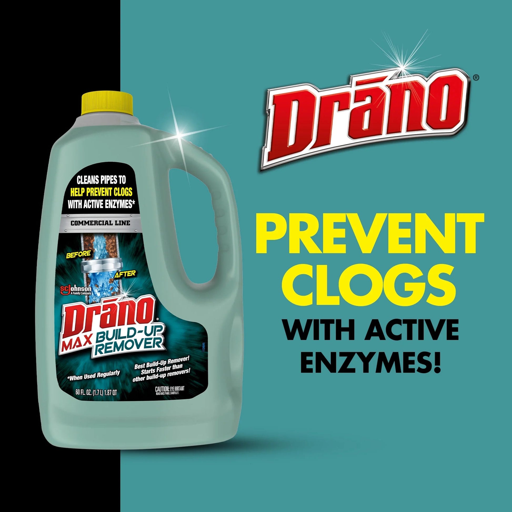 Drano Max Build-Up Remover, Drain Clog Kitchen and Bathroom Preventor, Liquid Commercial Line, 60 Oz