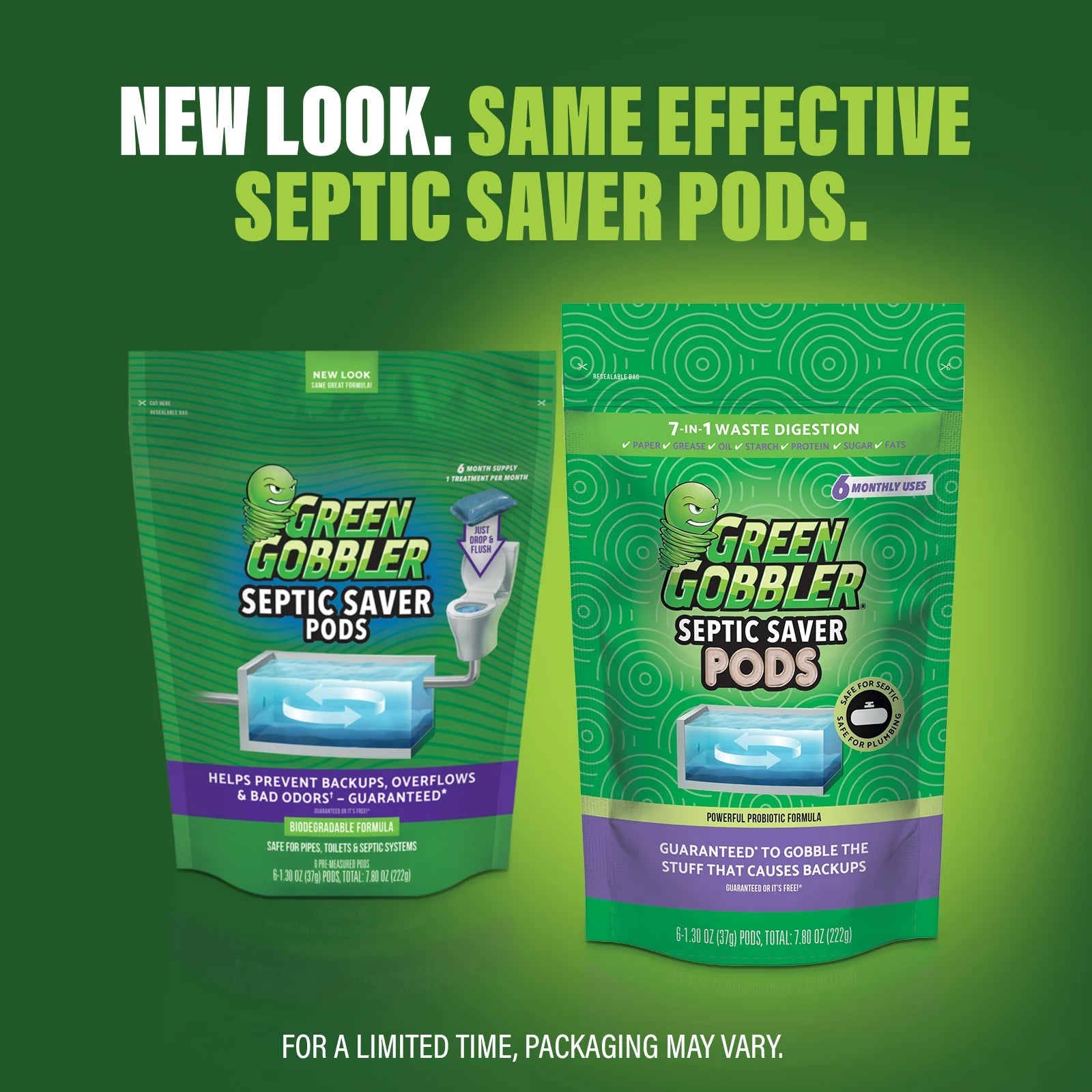 Green Gobbler Septic Saver Bacteria Enzyme Pacs | 2 Year Septic Tank Supply | Septic Tank Treatment Packets, 4 Pack