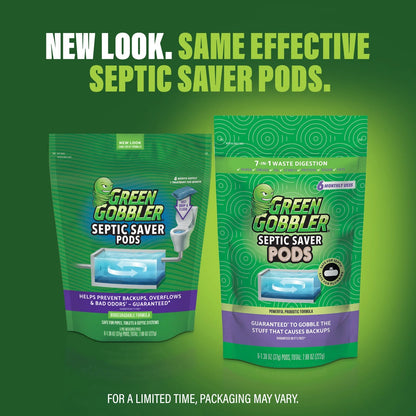 Green Gobbler Septic Saver Bacteria Enzyme Pacs | 2 Year Septic Tank Supply | Septic Tank Treatment Packets, 4 Pack