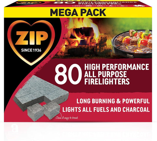 ZIP 80 Firelighters, High Performance All Purpose for Open Fires, Wood Burner, Multi Fuel Stove, BBQ, Firepit, Chiminea and Bonfires